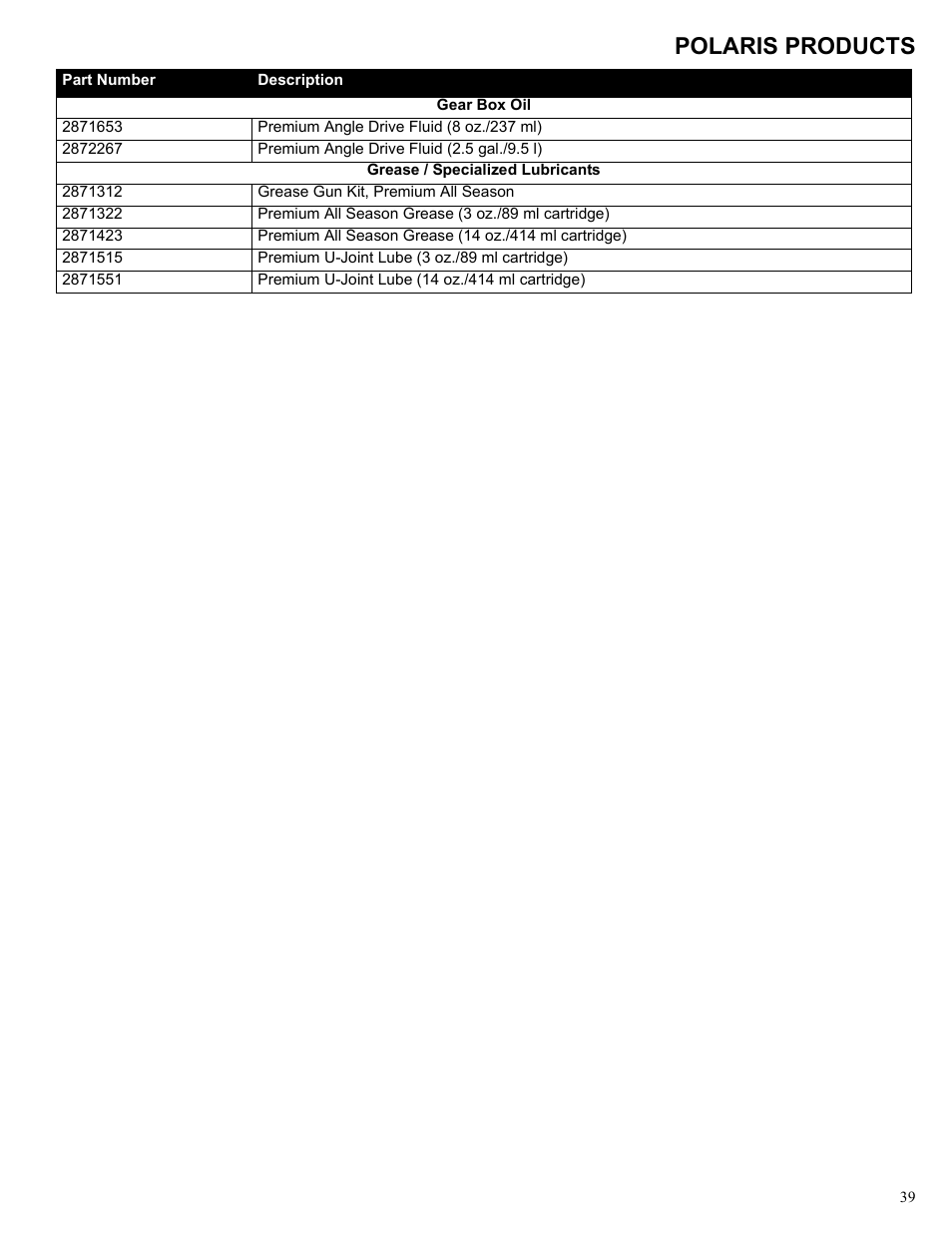 Polaris products | Polaris 2013 BRUTUS Accessory Mower User Manual | Page 40 / 47
