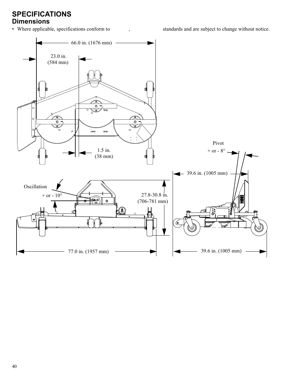 Specifications, Dimensions | Polaris 2013 BRUTUS Accessory Mower User Manual | Page 41 / 47