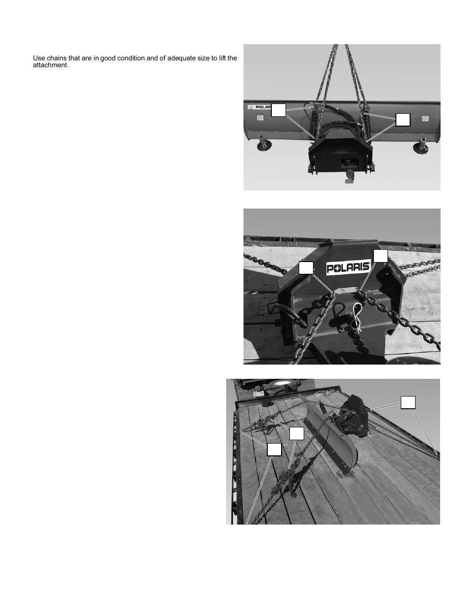 Lifting the attachment, Transporting the attachment on a trailer | Polaris 2013 BRUTUS Accessory Snow Blade User Manual | Page 27 / 53