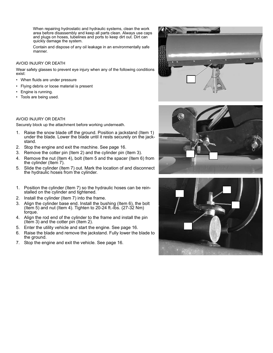 Maintenance, Hydraulic cylinder removal and installation | Polaris 2013 BRUTUS Accessory Snow Blade User Manual | Page 34 / 53