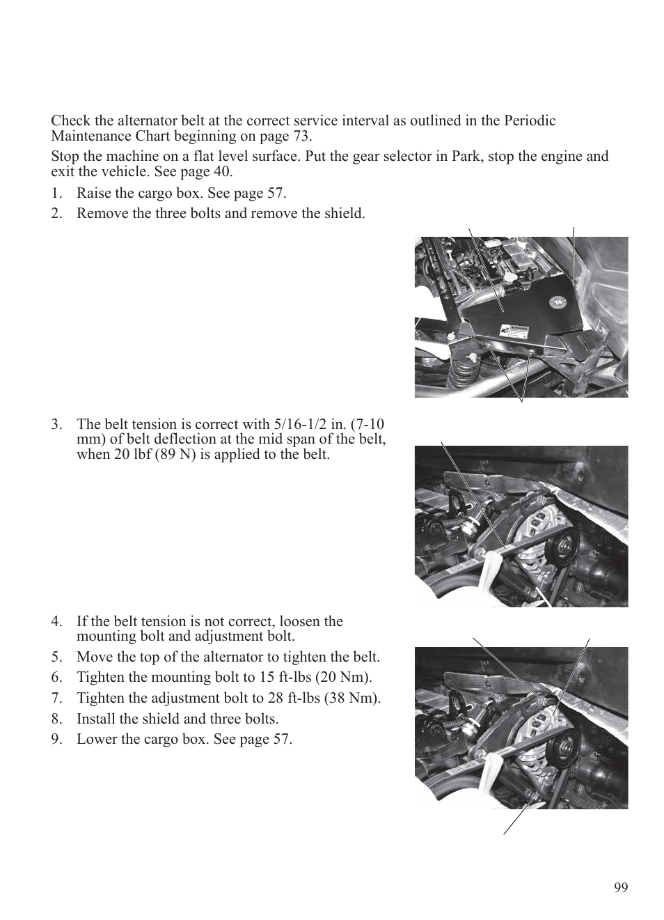Maintenance, Alternator belt | Polaris 2014 BRUTUS Owner's Manual User Manual | Page 101 / 136