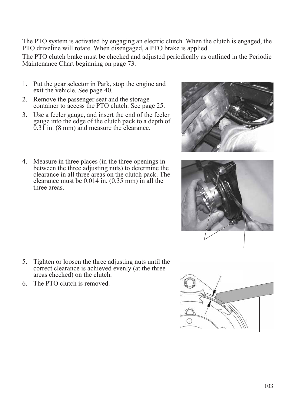 Maintenance, Pto clutch (if applicable) | Polaris 2014 BRUTUS Owner's Manual User Manual | Page 105 / 136