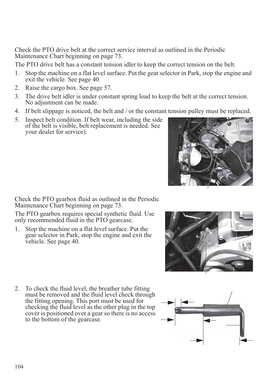 Maintenance, Pto drive belt (if applicable), Pto gearbox (if applicable) | Polaris 2014 BRUTUS Owner's Manual User Manual | Page 106 / 136