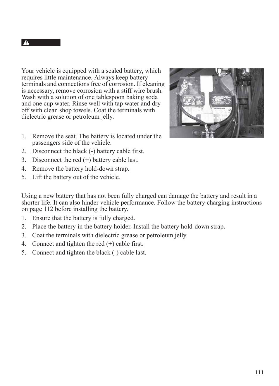 Maintenance, Battery | Polaris 2014 BRUTUS Owner's Manual User Manual | Page 113 / 136