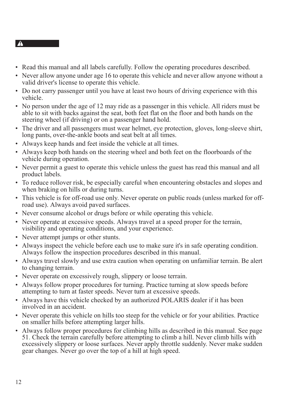 Safety, Operator safety | Polaris 2014 BRUTUS Owner's Manual User Manual | Page 14 / 136