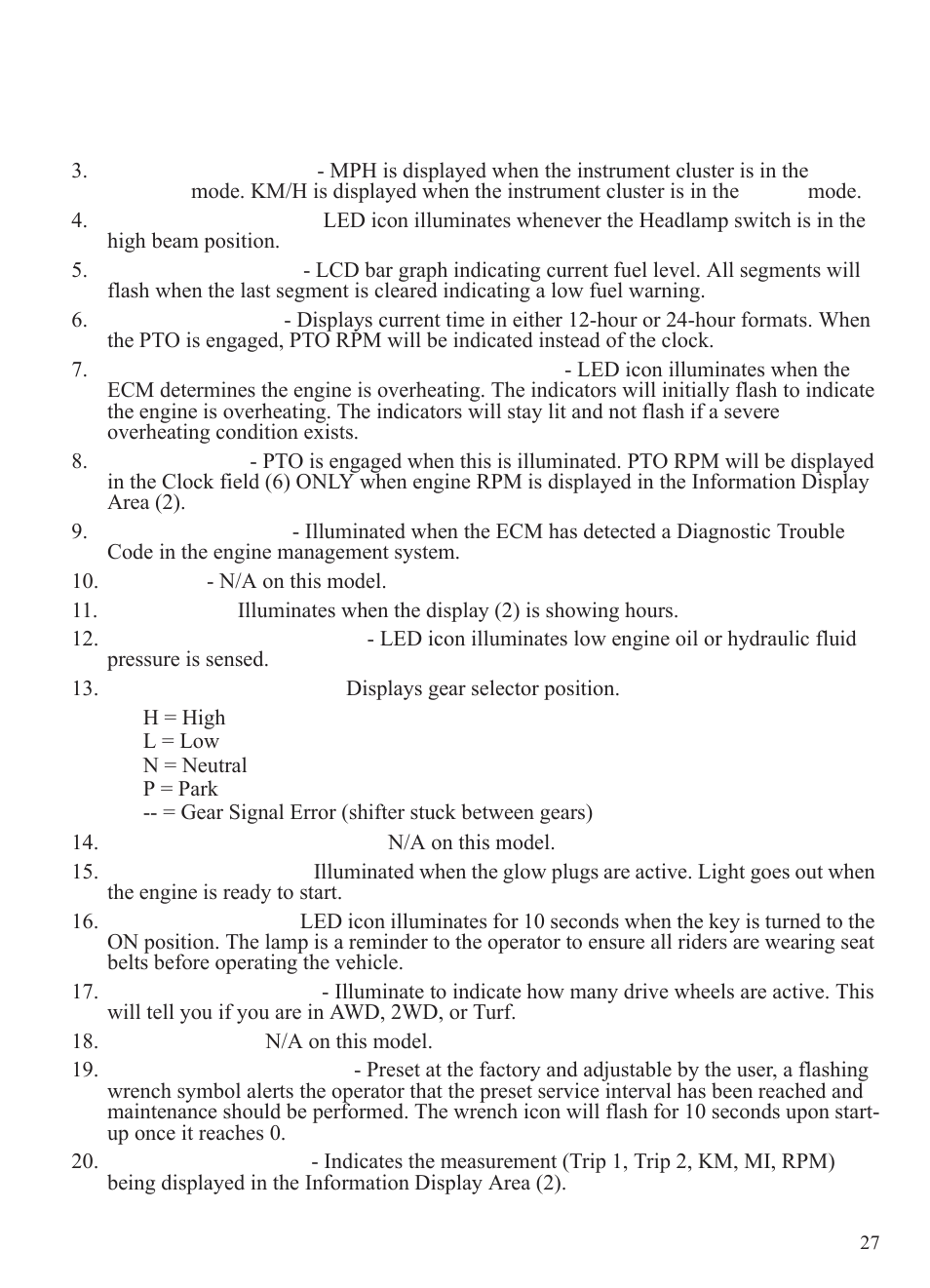Features and controls, Instrument cluster | Polaris 2014 BRUTUS Owner's Manual User Manual | Page 29 / 136