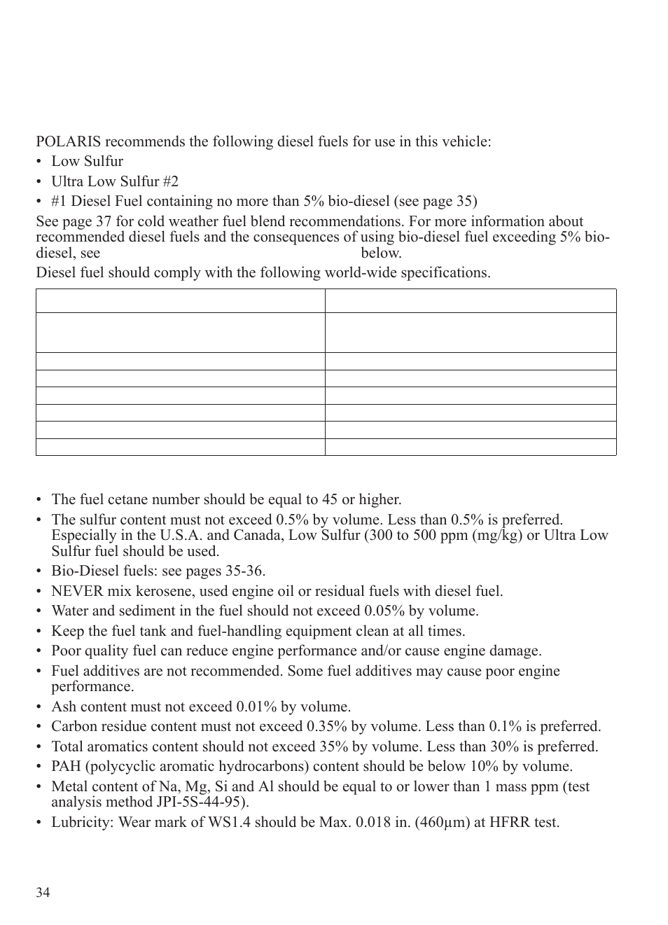 Operation, Fuel recommendations, Additional technical fuel requirements | Polaris 2014 BRUTUS Owner's Manual User Manual | Page 36 / 136