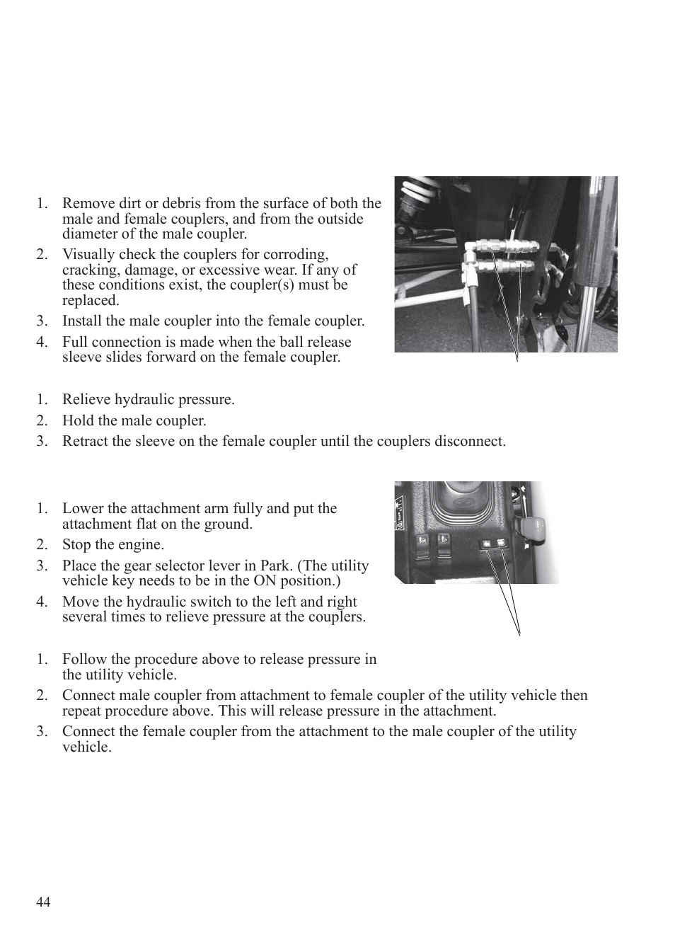 Operation, Hydraulic controls (models hd and hd | Polaris 2014 BRUTUS Owner's Manual User Manual | Page 46 / 136