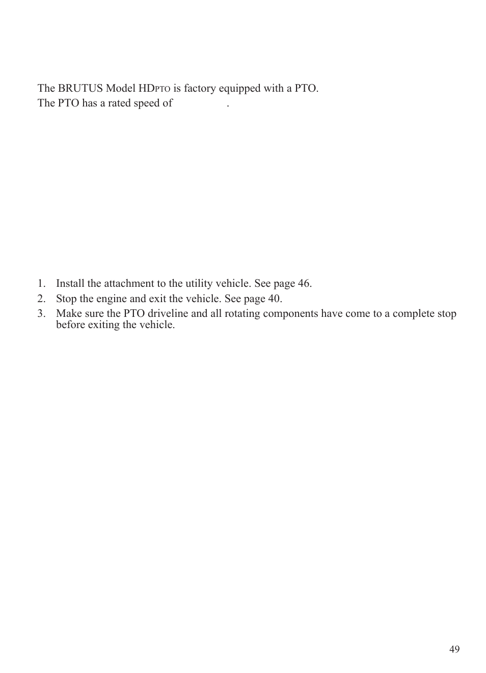 Operation, Power take-off (pto) (models hd, Installing and removing the pto | Polaris 2014 BRUTUS Owner's Manual User Manual | Page 51 / 136
