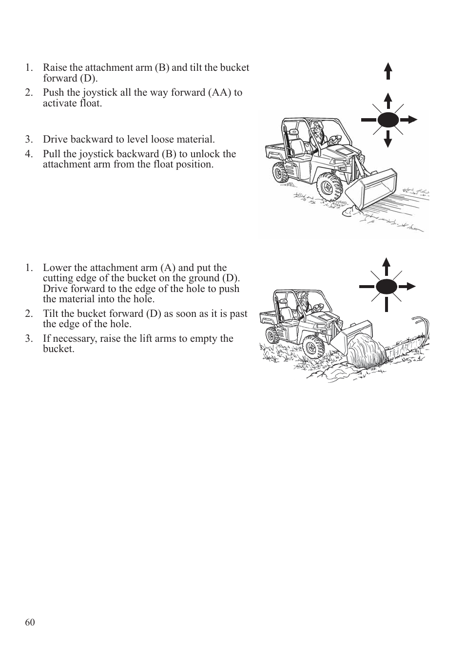 Operation, Leveling the ground using float, Backfilling | Polaris 2014 BRUTUS Owner's Manual User Manual | Page 62 / 136