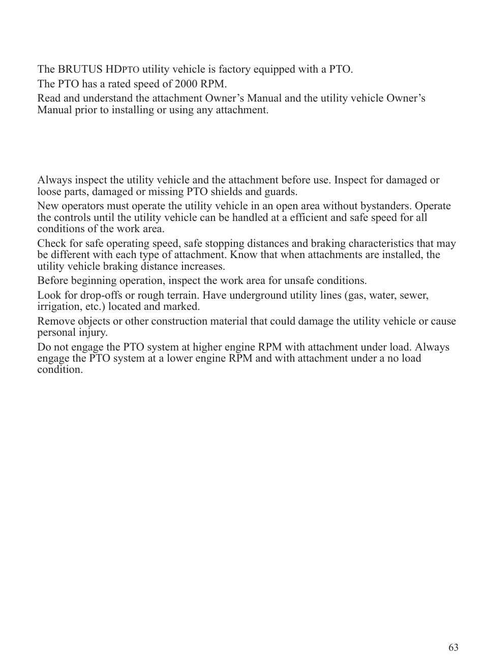 Operation, Operating the pto (hd | Polaris 2014 BRUTUS Owner's Manual User Manual | Page 65 / 136