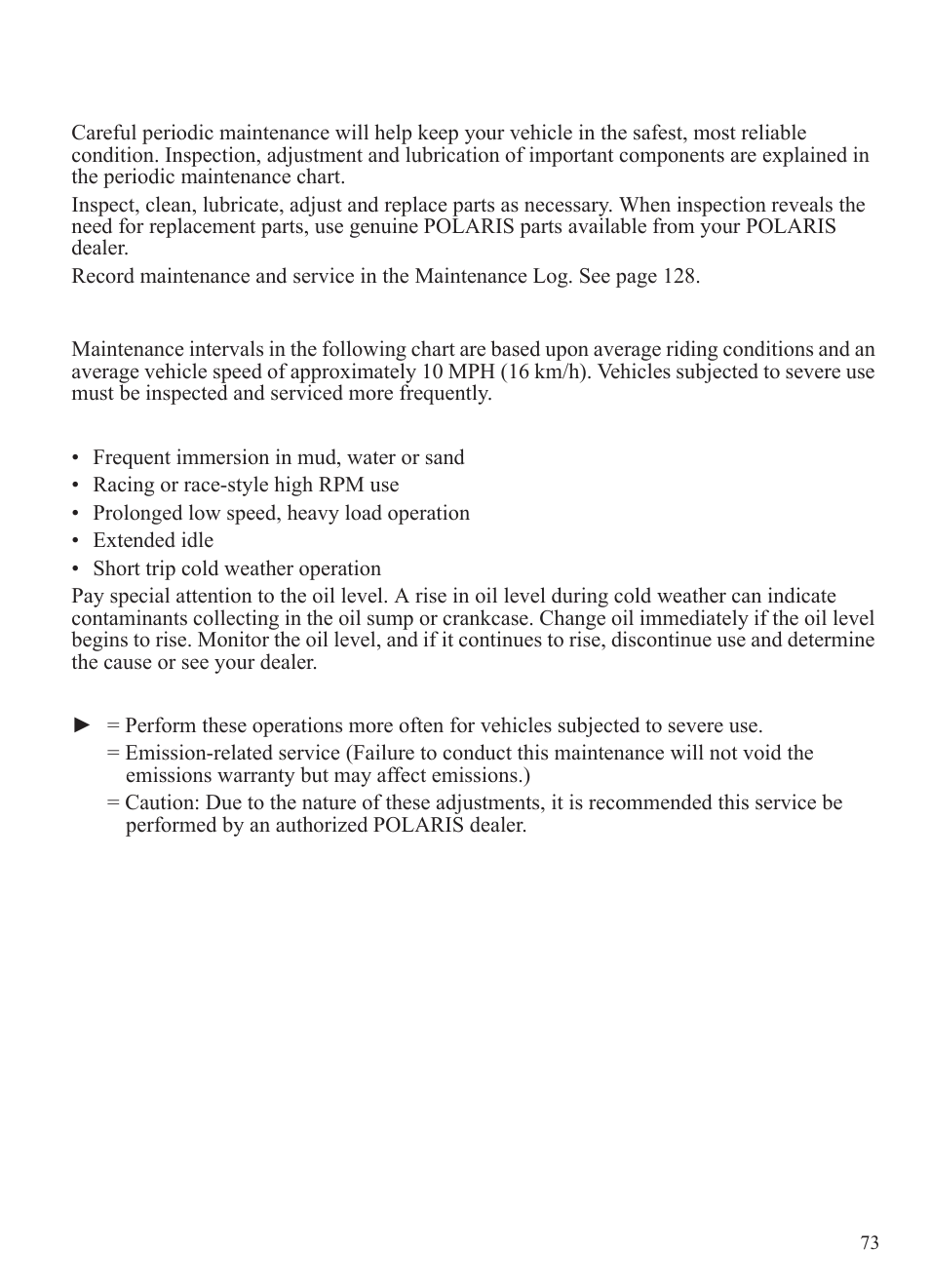 Maintenance, Periodic maintenance chart | Polaris 2014 BRUTUS Owner's Manual User Manual | Page 75 / 136