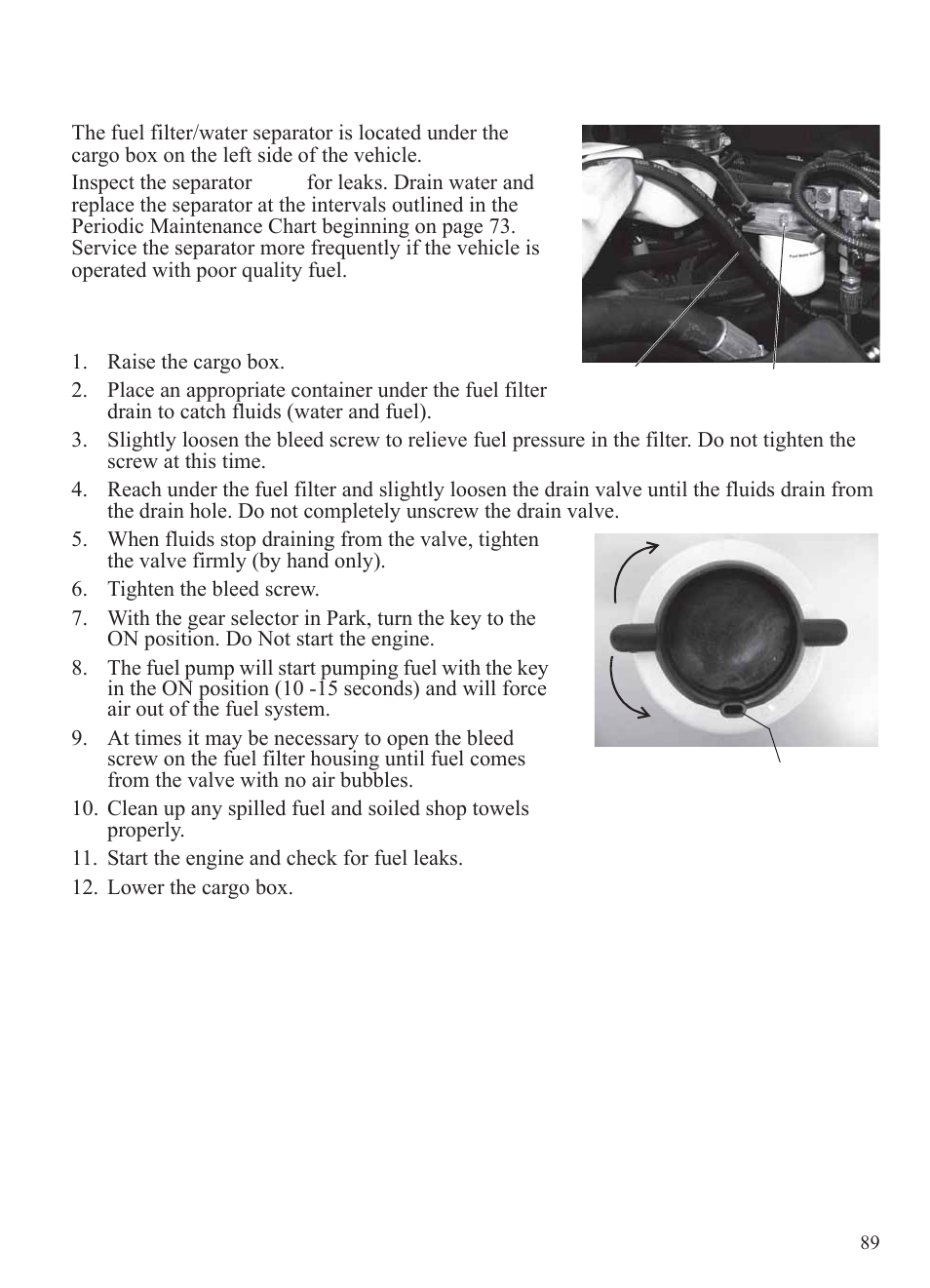 Maintenance, Fuel filter/water separator | Polaris 2014 BRUTUS Owner's Manual User Manual | Page 91 / 136