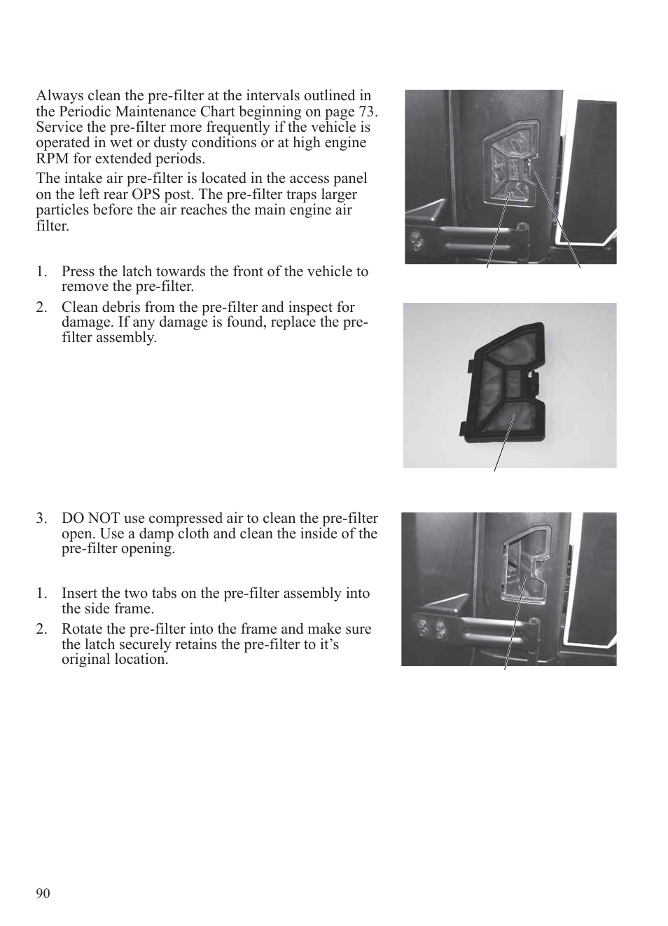 Maintenance, Air pre-filter | Polaris 2014 BRUTUS Owner's Manual User Manual | Page 92 / 136