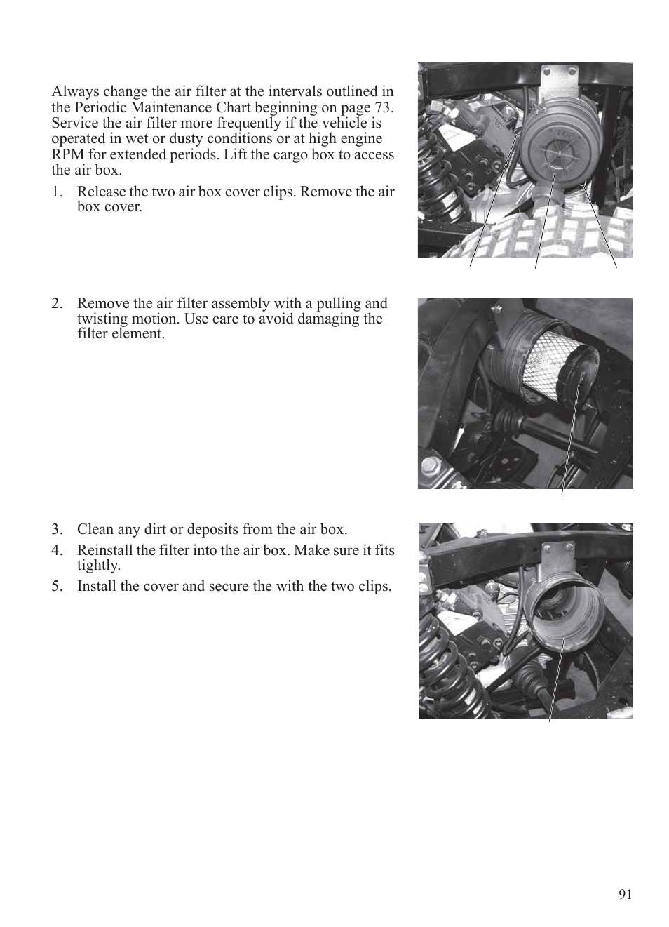 Maintenance, Air filter | Polaris 2014 BRUTUS Owner's Manual User Manual | Page 93 / 136