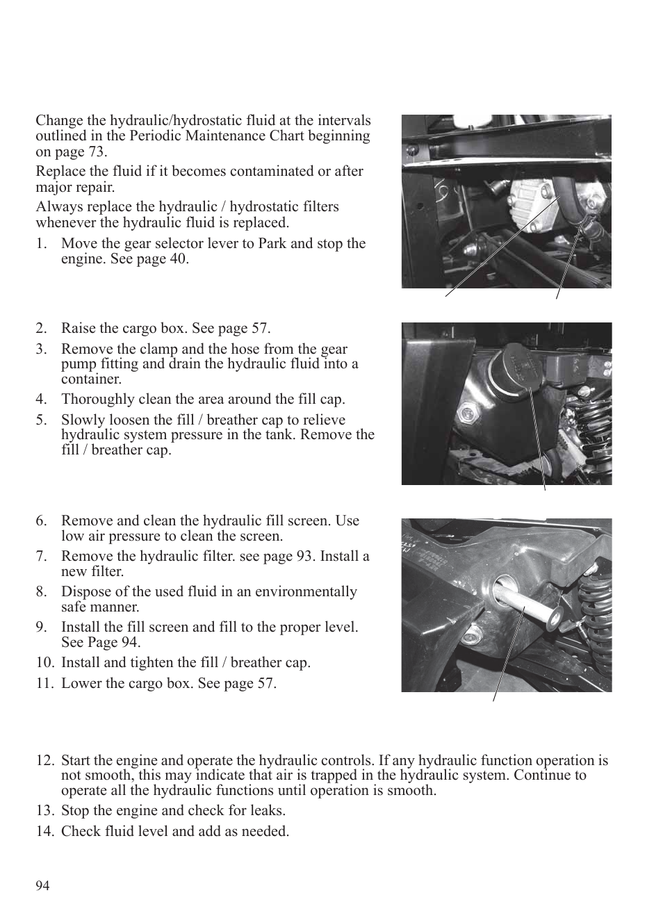 Maintenance, Hydraulic/hydrostatic system | Polaris 2014 BRUTUS Owner's Manual User Manual | Page 96 / 136