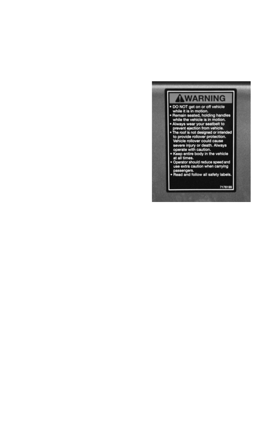 Safety, Safety labels and locations, Rear passenger safety warning | If your vehicle is so equipped) | Polaris 2011 Breeze User Manual | Page 27 / 100