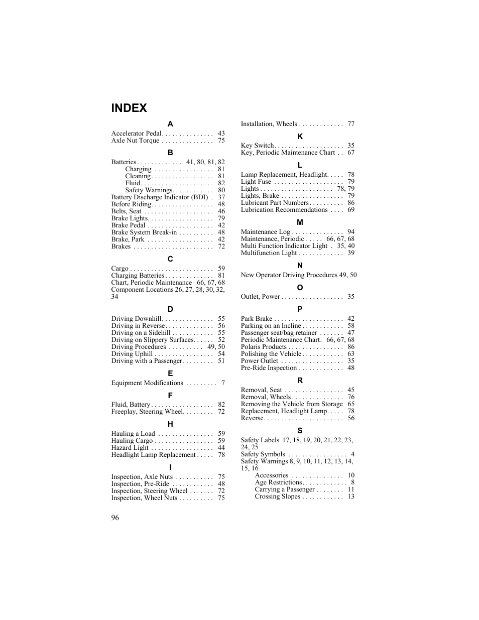 Index | Polaris 2011 Breeze User Manual | Page 99 / 100