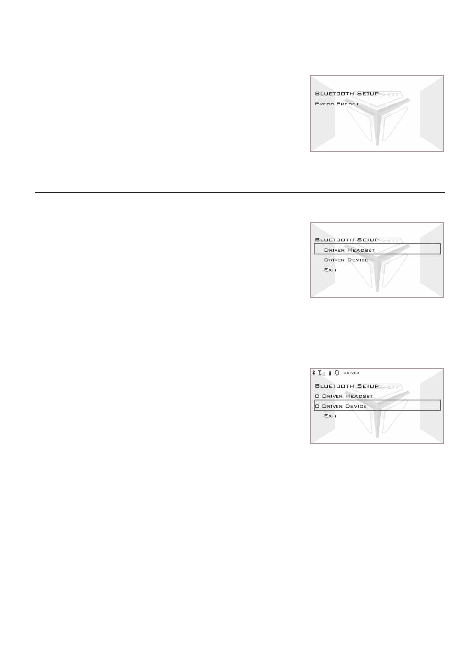 Audio system, Audio mode menus, Bluetooth setup | Bluetooth setup menu | Polaris 2015 Slingshot User Manual | Page 121 / 136