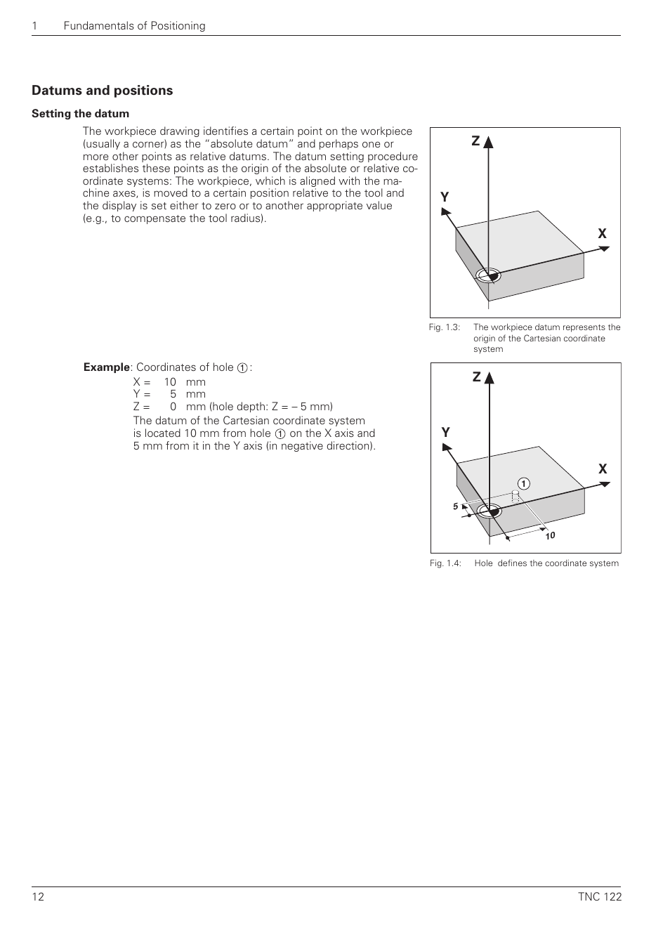 Datums and positions | HEIDENHAIN TNC 122 User Manual User Manual | Page 12 / 63