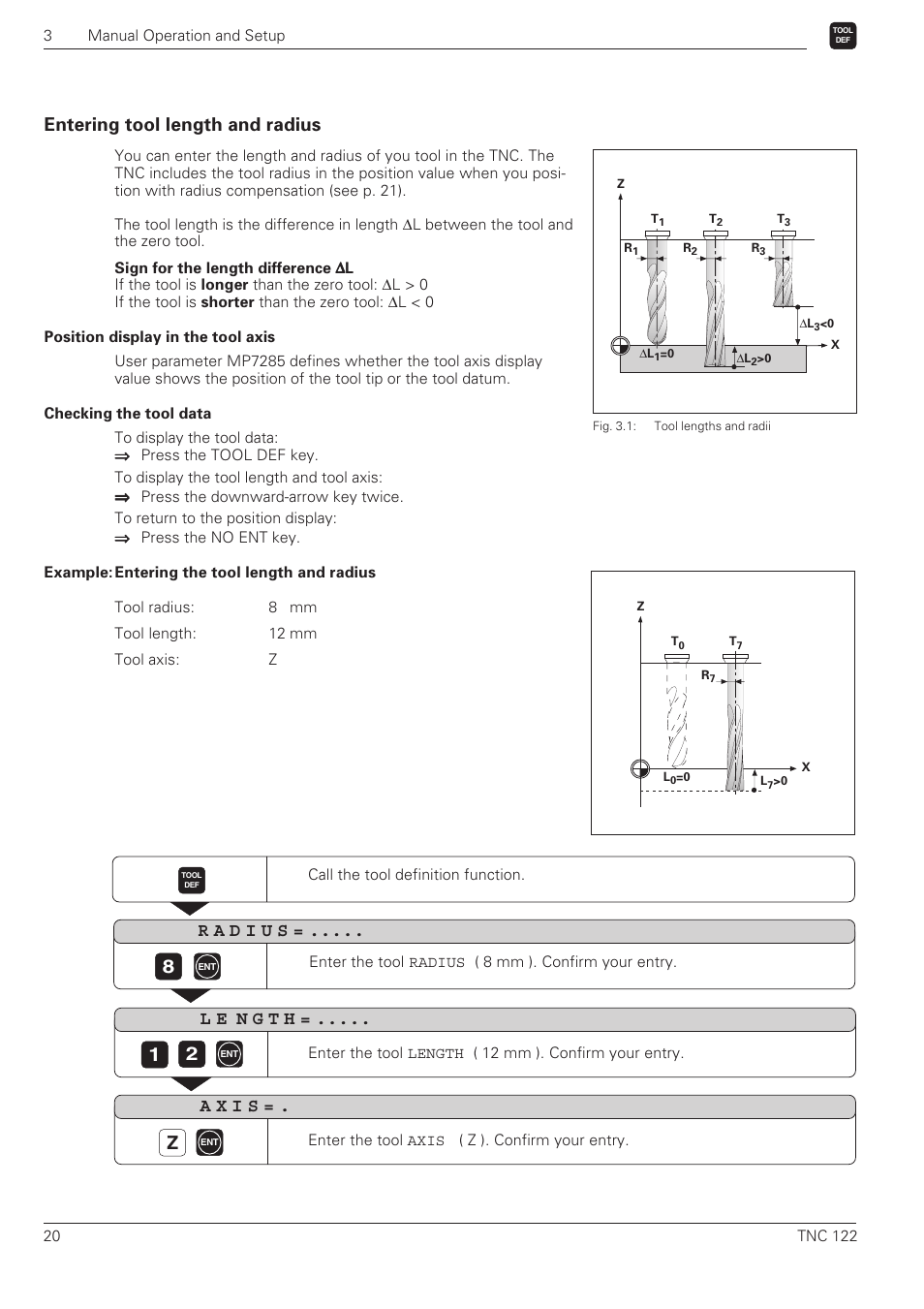 Entering tool length and radius | HEIDENHAIN TNC 122 User Manual User Manual | Page 20 / 63