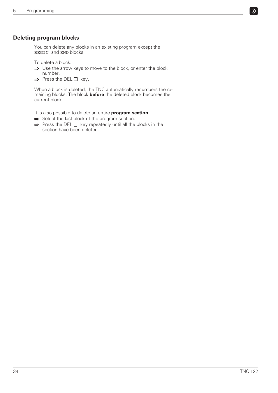 Deleting program blocks | HEIDENHAIN TNC 122 User Manual User Manual | Page 34 / 63