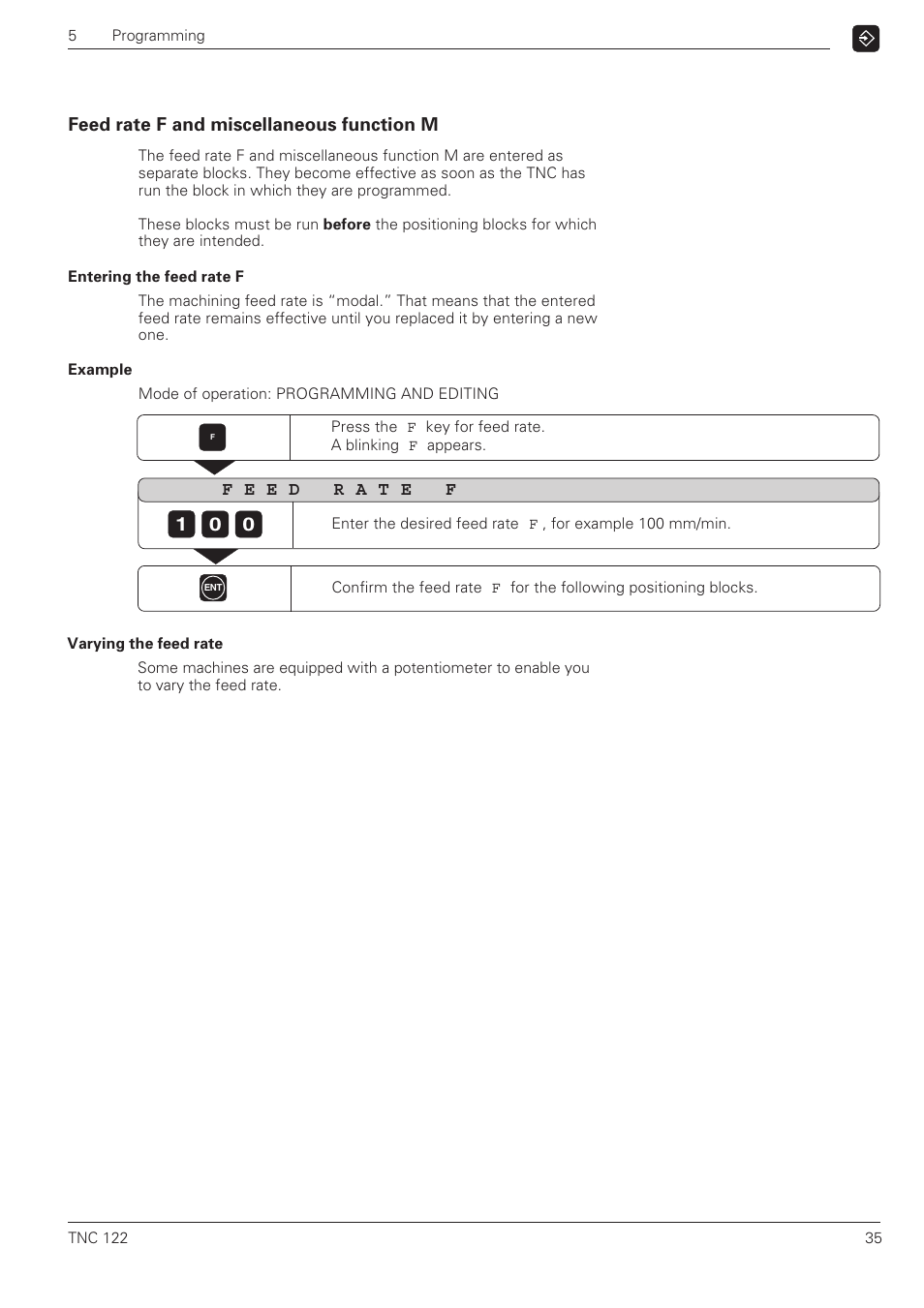 Feed rate f and miscellaneous function m | HEIDENHAIN TNC 122 User Manual User Manual | Page 35 / 63
