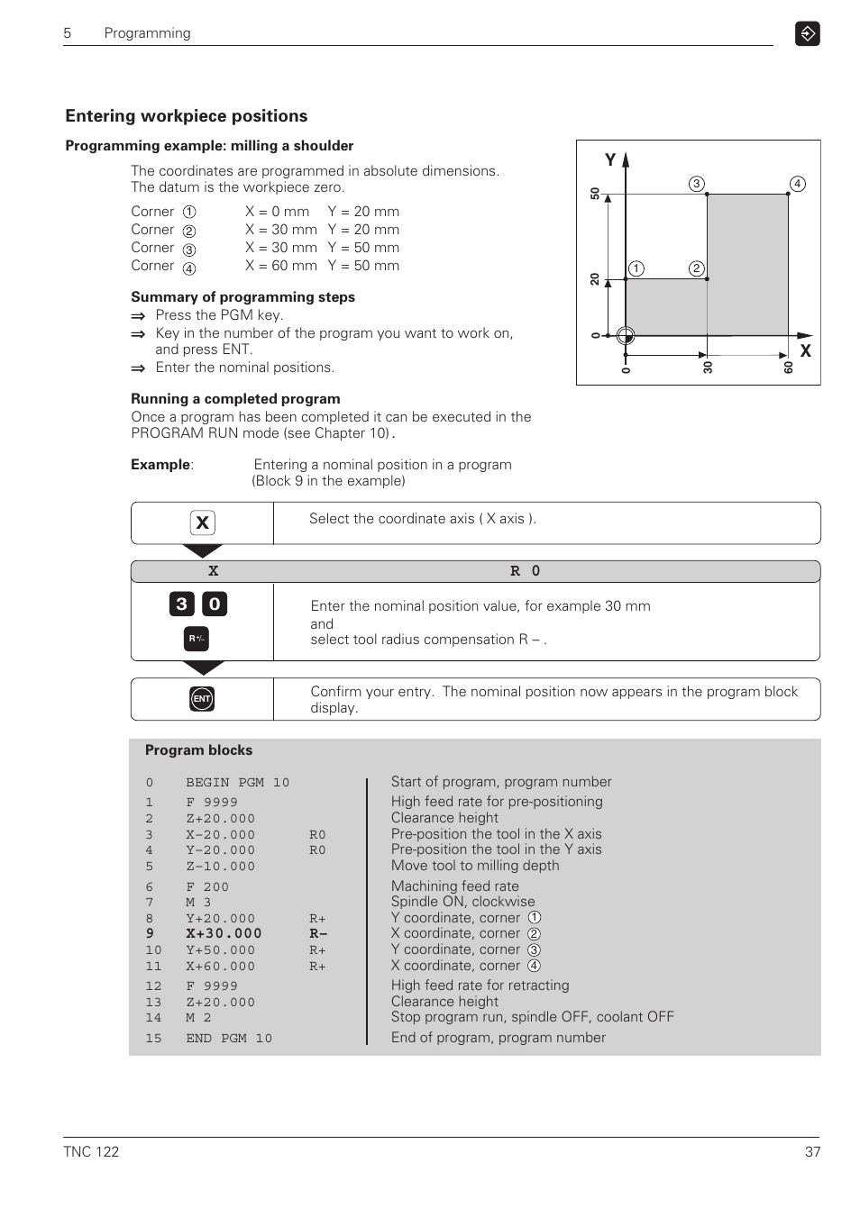 Entering workpiece positions, X3 0, X r 0 entering workpiece positions | HEIDENHAIN TNC 122 User Manual User Manual | Page 37 / 63