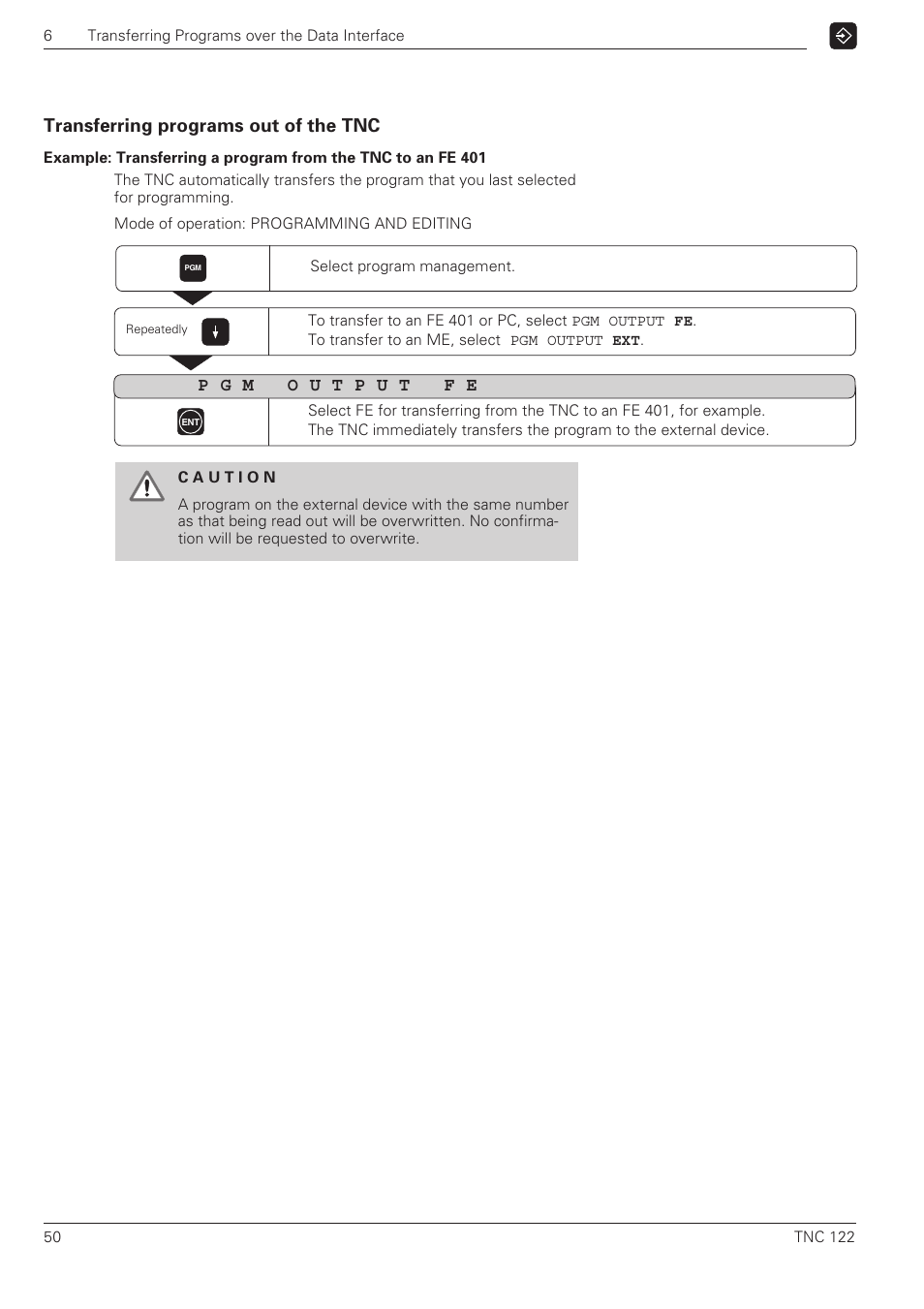Transferring programs out of the tnc | HEIDENHAIN TNC 122 User Manual User Manual | Page 50 / 63
