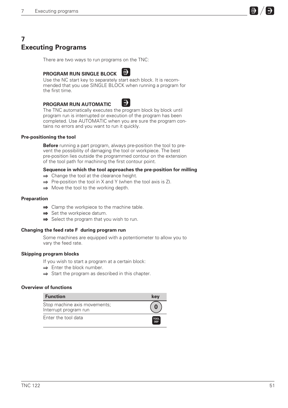 Executing programs | HEIDENHAIN TNC 122 User Manual User Manual | Page 51 / 63