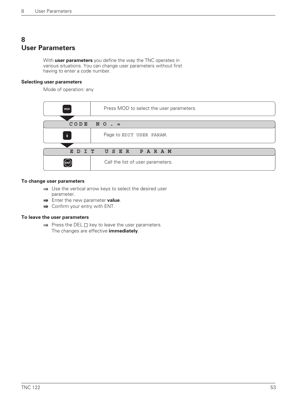 User parameters, 8 user parameters | HEIDENHAIN TNC 122 User Manual User Manual | Page 53 / 63