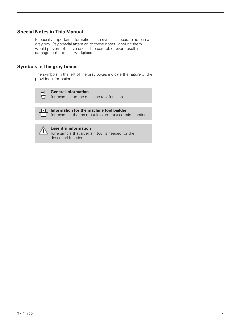 Special notes in this manual | HEIDENHAIN TNC 122 User Manual User Manual | Page 9 / 63