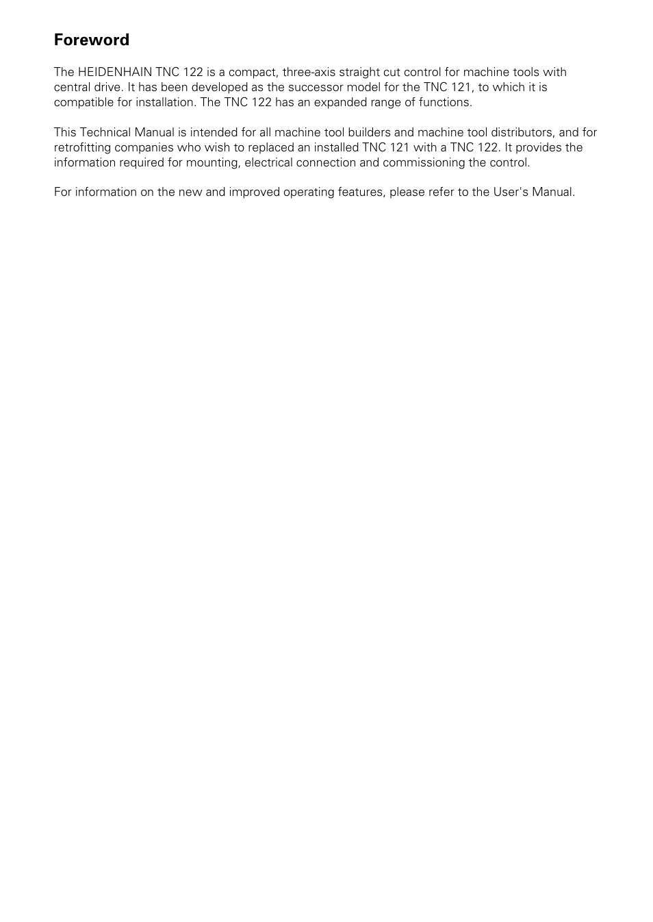 Foreword | HEIDENHAIN TNC 122 Technical Manual User Manual | Page 3 / 70