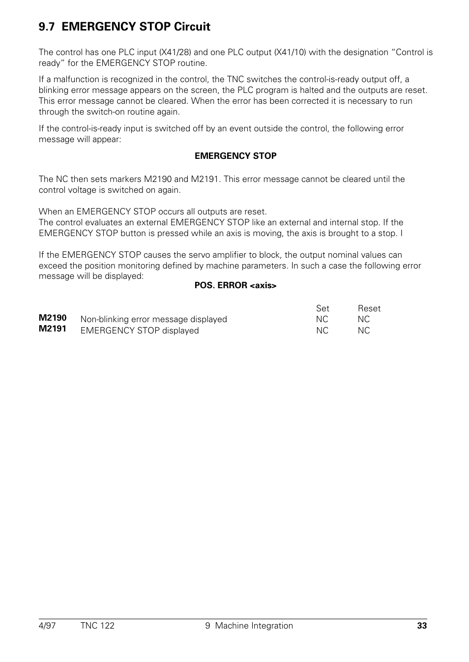 Emergency stop circuit, 7 emergency stop circuit | HEIDENHAIN TNC 122 Technical Manual User Manual | Page 34 / 70