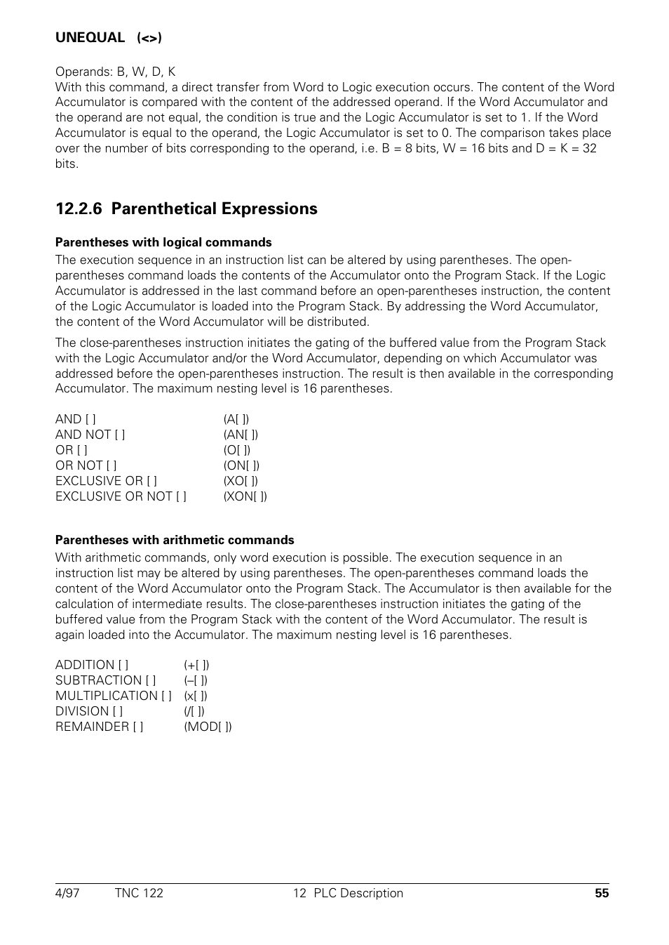 Parenthetical expressions, 6 parenthetical expressions | HEIDENHAIN TNC 122 Technical Manual User Manual | Page 56 / 70