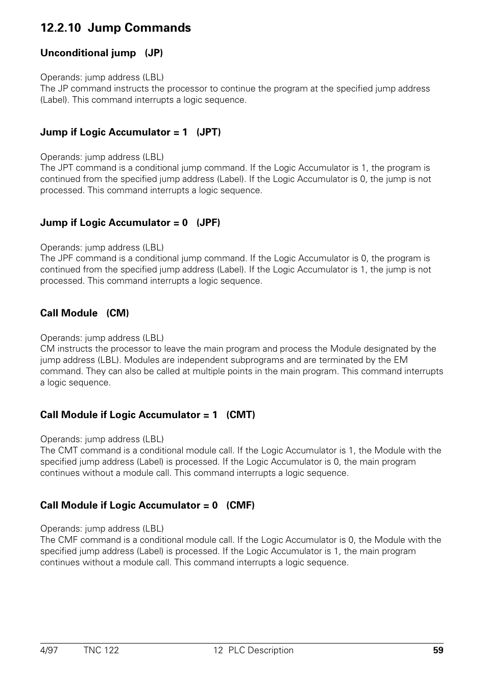10 jump commands | HEIDENHAIN TNC 122 Technical Manual User Manual | Page 60 / 70