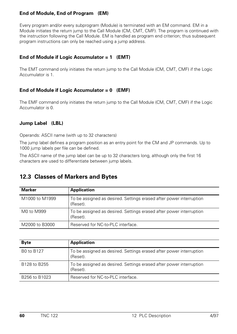 Classes of markers and bytes, 3 classes of markers and bytes | HEIDENHAIN TNC 122 Technical Manual User Manual | Page 61 / 70