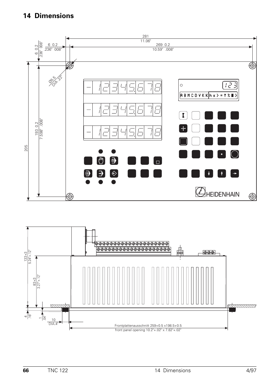 Dimensions, 14 dimensions, Heidenhain | Xy z | HEIDENHAIN TNC 122 Technical Manual User Manual | Page 67 / 70