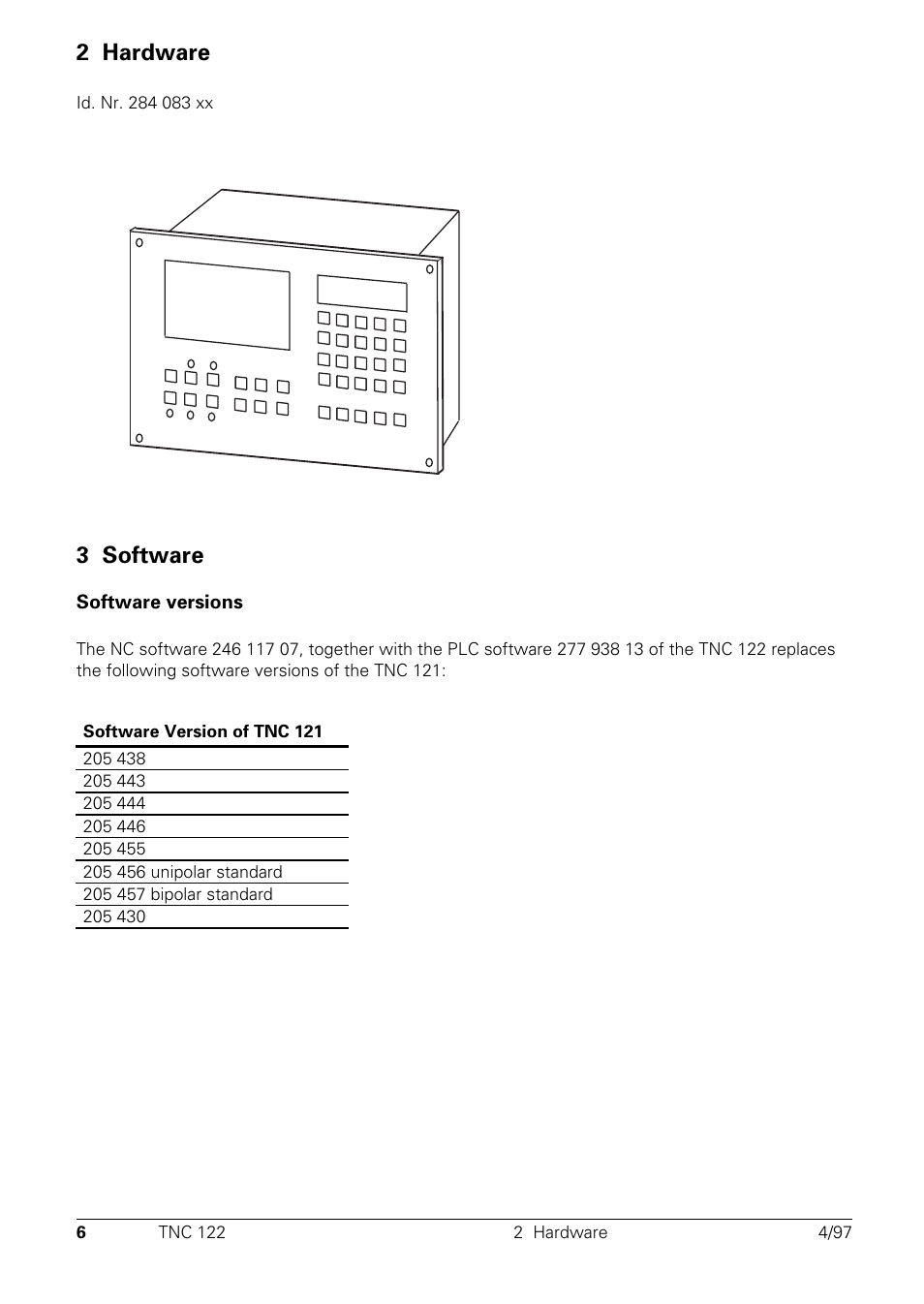 Hardware, Software, 2 hardware | 3 software | HEIDENHAIN TNC 122 Technical Manual User Manual | Page 7 / 70