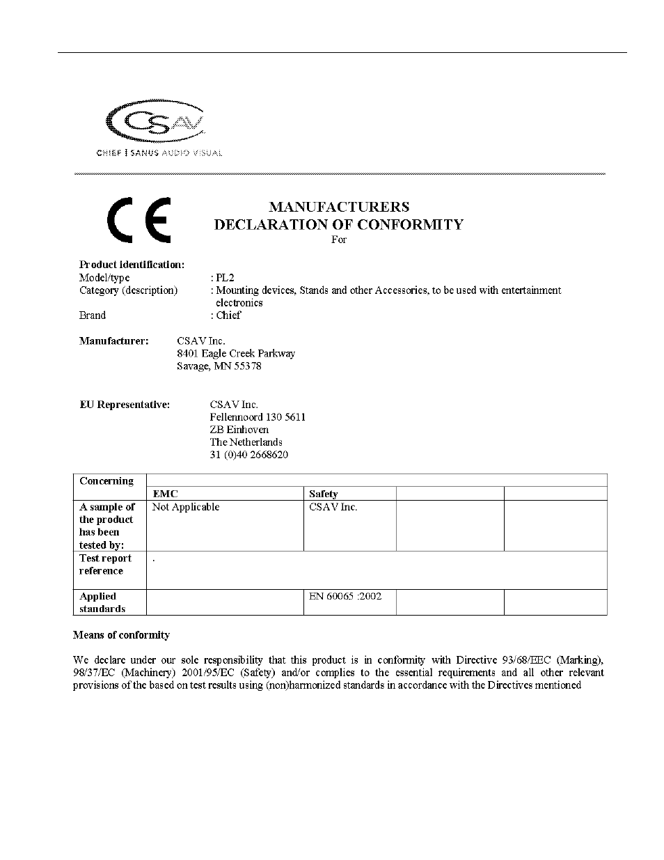 Chief Manufacturing PL2 User Manual | Page 7 / 8