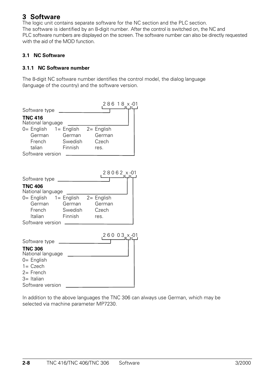 3 software, 1 nc software, 1 nc software number | HEIDENHAIN TNC 306 Technical Manual User Manual | Page 11 / 510