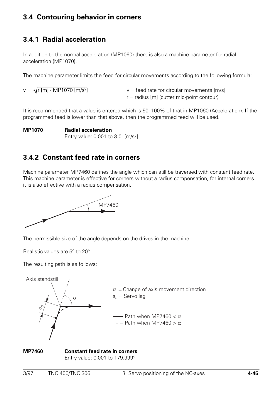 Contouring behavior in corners, Radial acceleration, Constant feed rate in corners | 2 constant feed rate in corners | HEIDENHAIN TNC 306 Technical Manual User Manual | Page 145 / 510
