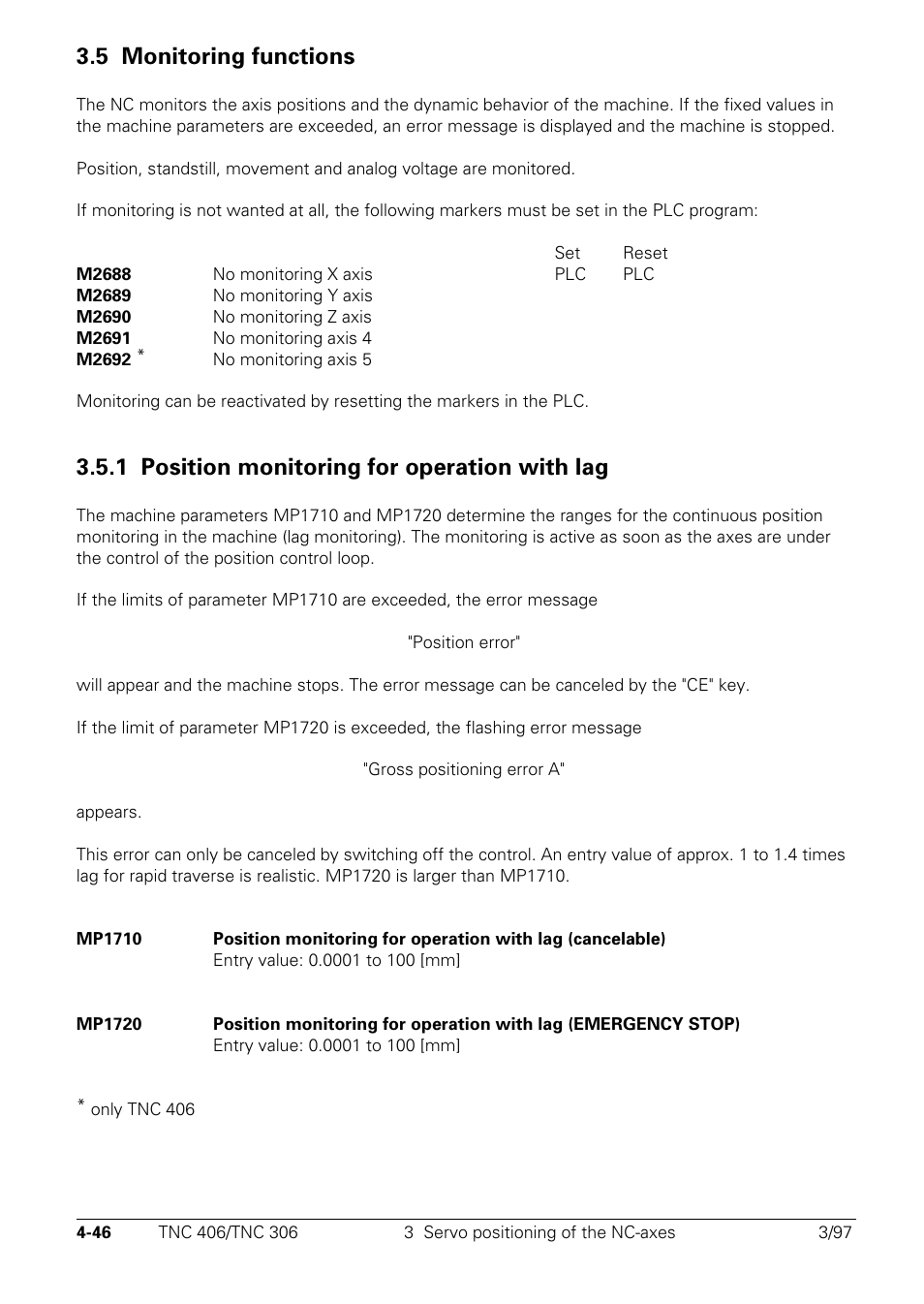 Monitoring functions, 1 position monitoring for operation with lag, 5 monitoring functions | HEIDENHAIN TNC 306 Technical Manual User Manual | Page 146 / 510