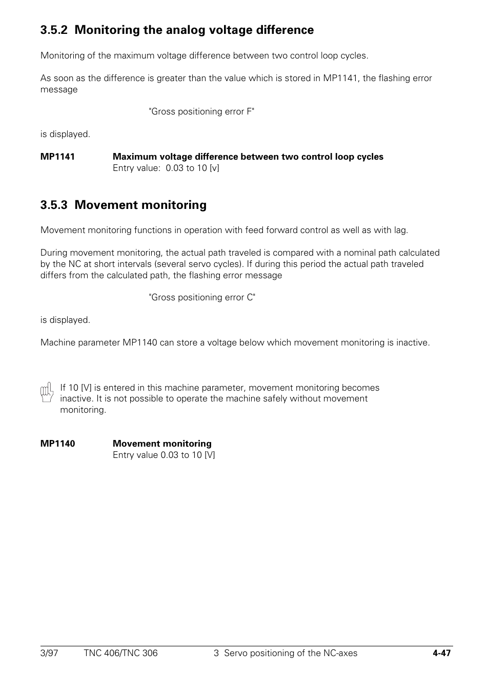 2 monitoring the analog voltage difference, 3 movement monitoring | HEIDENHAIN TNC 306 Technical Manual User Manual | Page 147 / 510