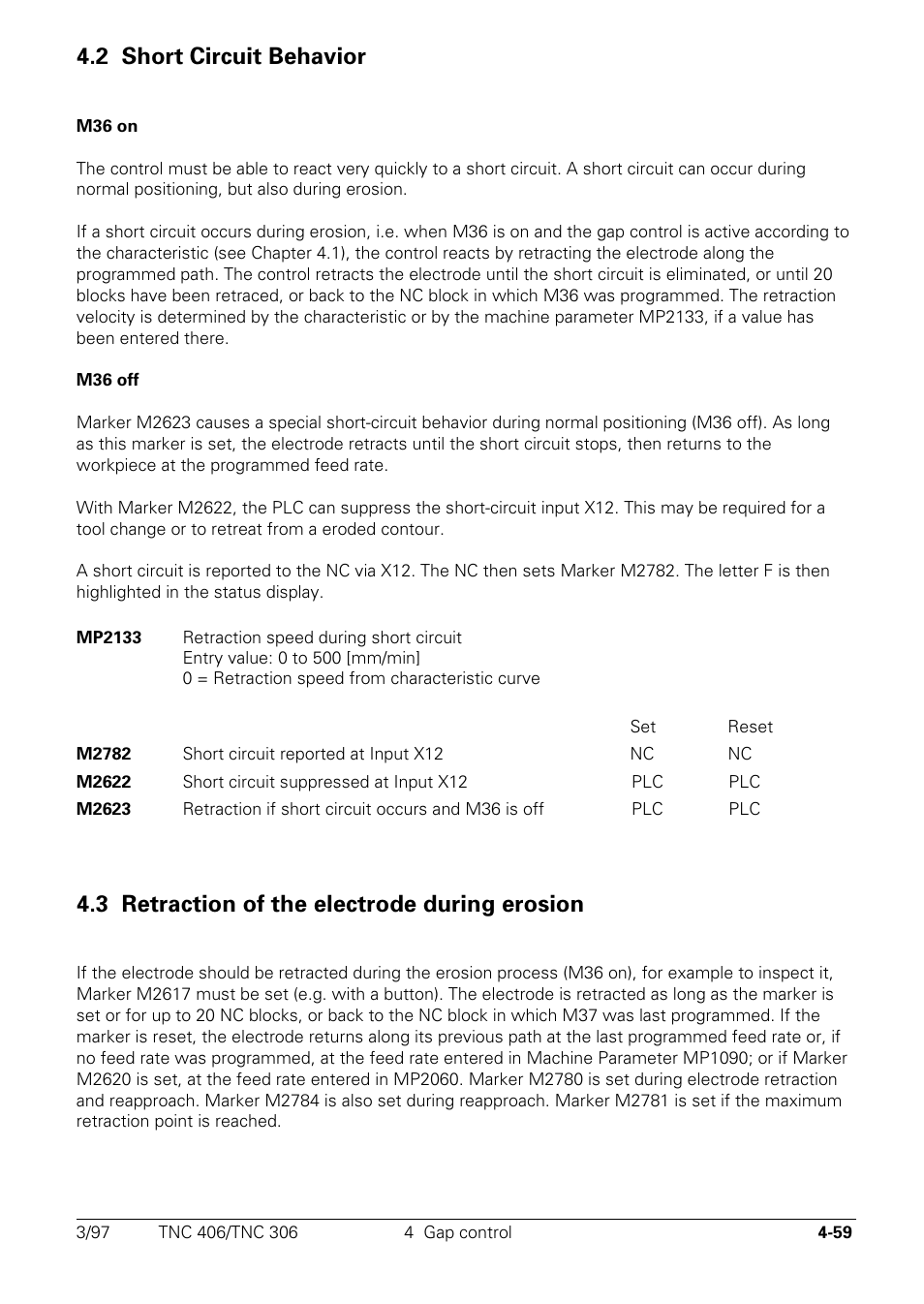 Short circuit behavior, Retraction of the electrode during erosion, 2 short circuit behavior | 3 retraction of the electrode during erosion | HEIDENHAIN TNC 306 Technical Manual User Manual | Page 159 / 510