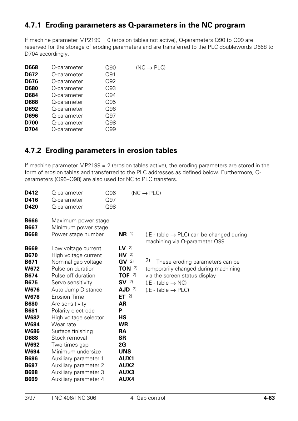 2 eroding parameters in erosion tables | HEIDENHAIN TNC 306 Technical Manual User Manual | Page 163 / 510