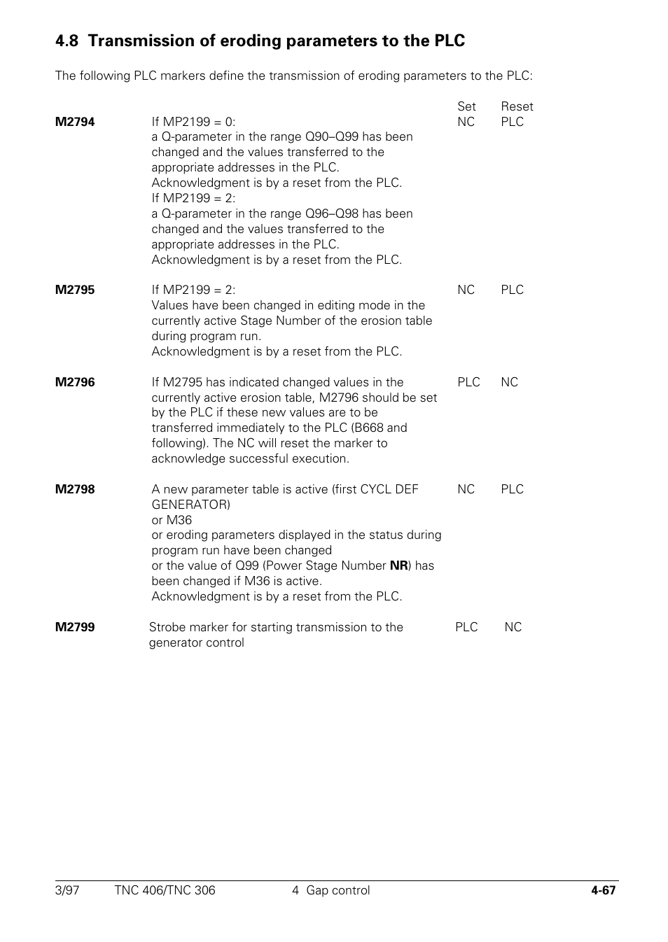 Transmission of eroding parameters to the plc, 8 transmission of eroding parameters to the plc | HEIDENHAIN TNC 306 Technical Manual User Manual | Page 167 / 510