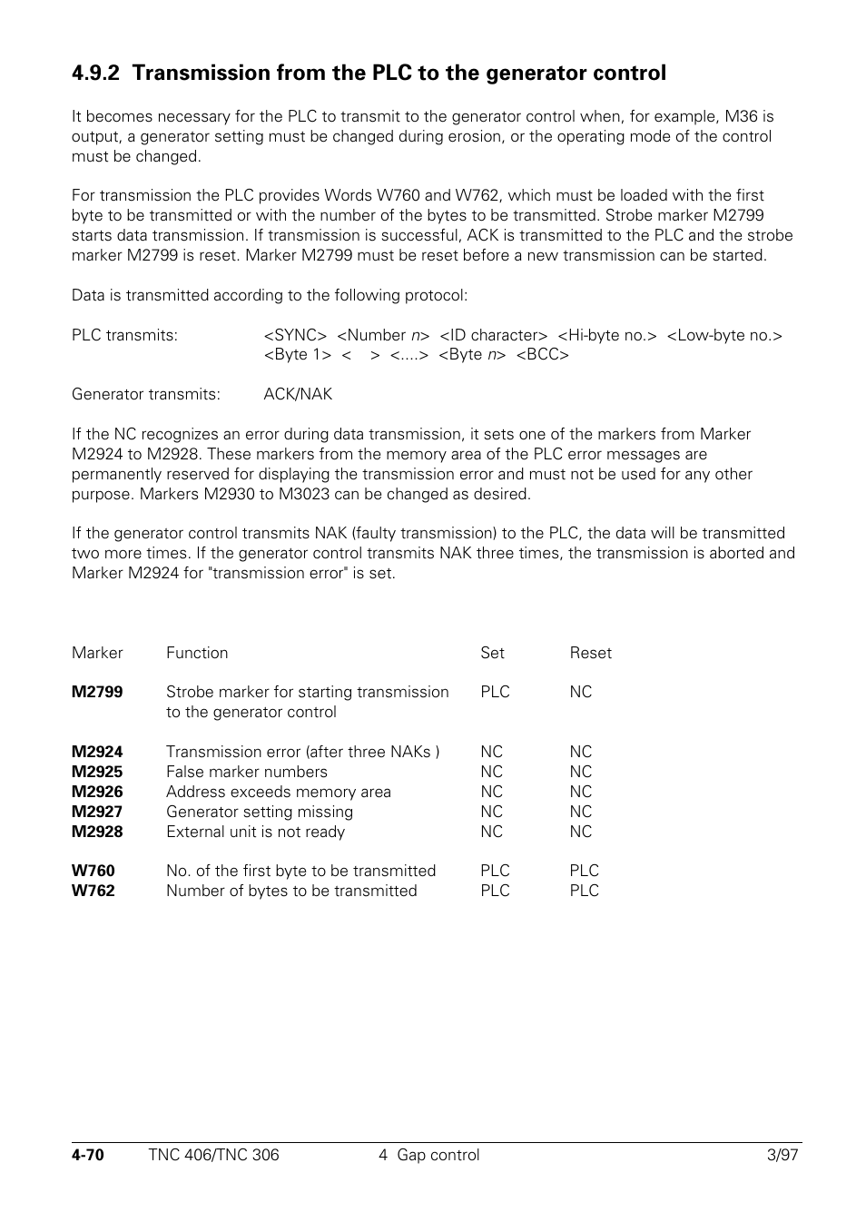 Transmission from the plc to the generator control | HEIDENHAIN TNC 306 Technical Manual User Manual | Page 170 / 510