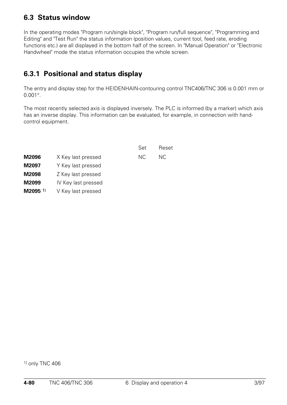 Status window, 1 positional and status display, 3 status window | HEIDENHAIN TNC 306 Technical Manual User Manual | Page 180 / 510