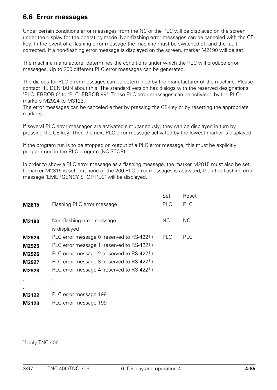 Error messages, 6 error messages | HEIDENHAIN TNC 306 Technical Manual User Manual | Page 185 / 510